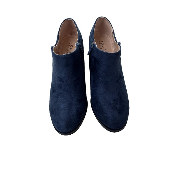 Journee Collection Sanzi Shoes Womens Size 8.5 Navy Blue Suede Heels Booties Zip - Picture 1 of 16